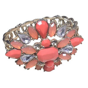 Vintage inspired coral orange crystal sunburst stretchable bracelet